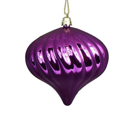 4ct Shiny Purple Swirl Shatterproof Onion Christmas Ornaments 4"