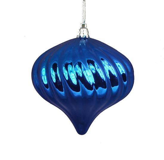 4ct Shiny Lavish Blue Swirl Shatterproof Onion Christmas Ornaments 4"