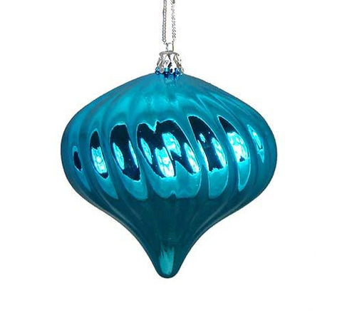 4ct Shiny Turquoise Blue Swirl Shatterproof Onion Christmas Ornaments 4"