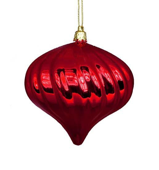 4ct Shiny Red Hot Swirl Shatterproof Onion Christmas Ornaments 4"