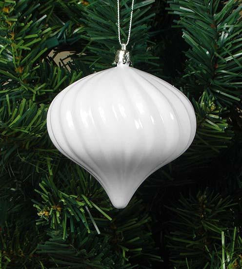 4ct Shiny Winter White Swirl Shatterproof Onion Christmas Ornaments 4"