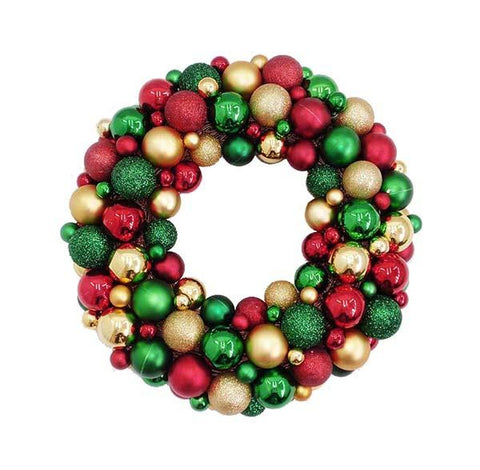 36" Red, Green & Gold Shatterproof Christmas Ball Ornament Wreath - Unlit