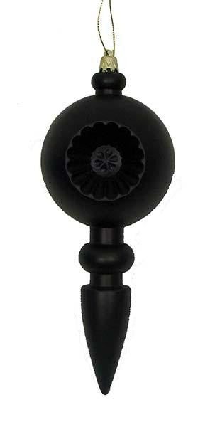 4ct Matte Jet Black Retro Reflector Shatterproof Christmas Finial Ornaments 7.5"