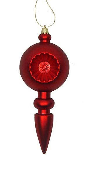 4ct Matte Red Hot Retro Reflector Shatterproof Christmas Finial Ornaments 7.5"