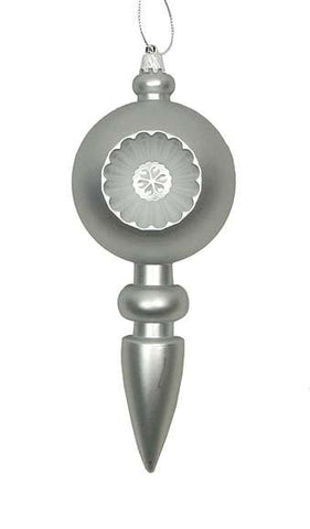 4ct Matte Silver Retro Reflector Shatterproof Christmas Finial Ornaments 7.5"