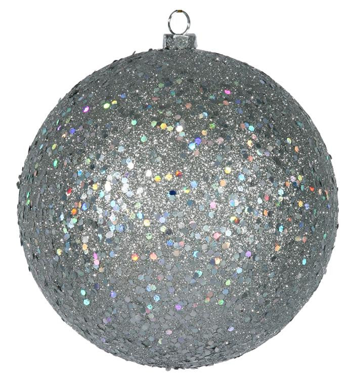 Silver Holographic Glitter Shatterproof Christmas Ball Ornament 6" (150mm)