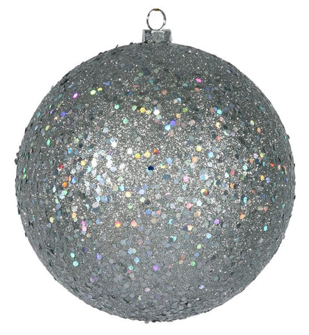 Silver Holographic Glitter Shatterproof Christmas Ball Ornament 6" (150mm)