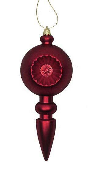 4ct Matte Burgundy Retro Reflector Shatterproof Christmas Finial Ornaments 7.5"