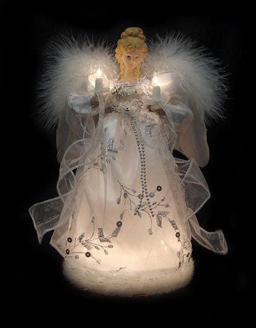 12" Ice Palace Lighted White & Silver Angel Christmas Tree Topper - Clear Lights