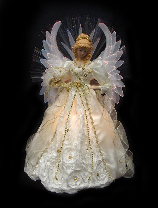 19" Lighted Cream and Gold Fiber Optic Angel Christmas Tree Topper