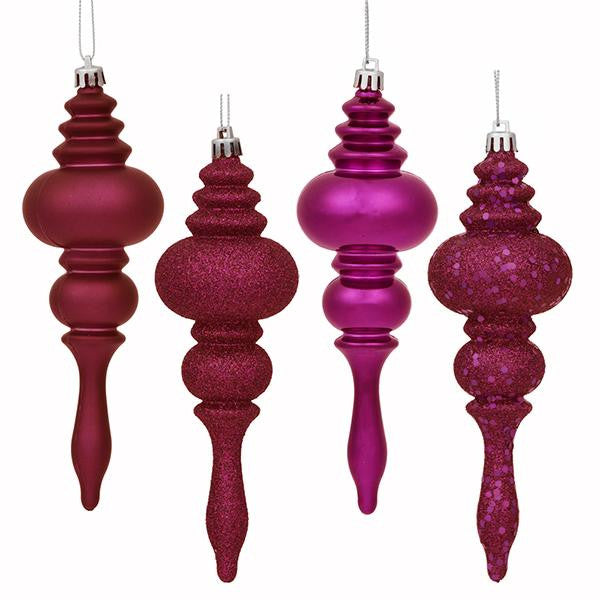 8ct Red Raspberry 4-Finish Regal Shatterproof Finial Christmas Ornaments 7"