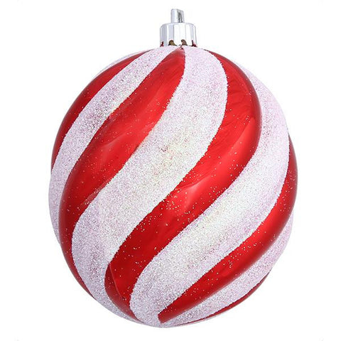 Peppermint Twist Candy Cane Spiral Shatterproof Oval Ball Ornament 4"