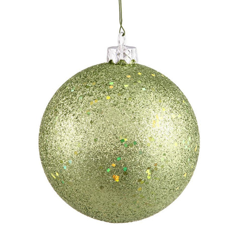 Green Kiwi Holographic Glitter Shatterproof Christmas Ball Ornament 4" (100mm)