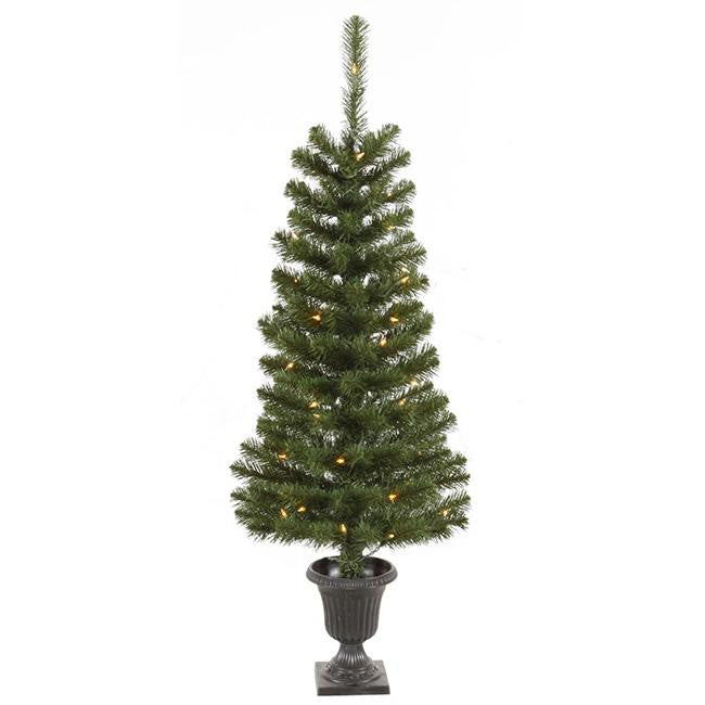 Pack of 2 Pre-Lit Green Spruce Potted Christmas Trees 4' - Clear Lights