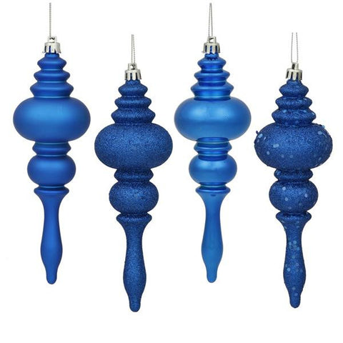 8ct Lavish Blue 4-Finish Regal Shatterproof Finial Christmas Ornaments 7"