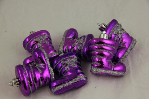 Pack of 6 Purple Shiny Shatterproof Glitter Boot Christmas Ornaments 2"