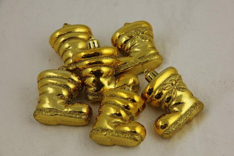 Pack of 6 Yellow Shiny Shatterproof Glitter Boot Christmas Ornaments 2"