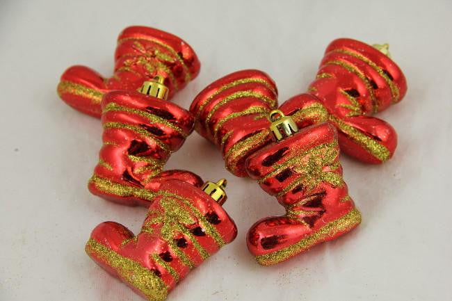 Pack of 6 Red Shiny Shatterproof Glitter Boot Christmas Ornaments 2"