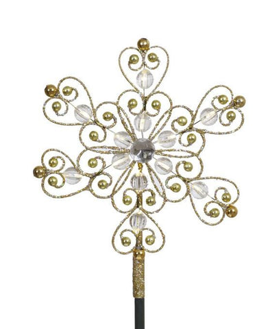 9" LED Lighted Gold Glitter Snowflake Christmas Tree Topper - Warm Clear Lights