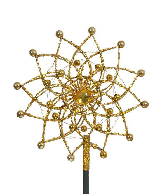 9" Lighted Gold Glitter Starburst Christmas Tree Topper - Candlelight LED Lights