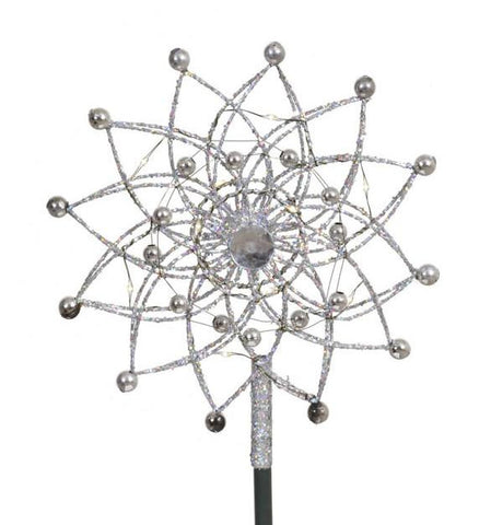 11" Lighted Silver Starburst Christmas Tree Topper - Candlelight LED Lights