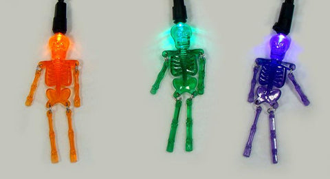 Set of 20 Purple, Orange and Green LED Skeleton Halloween Lights - Black Wire