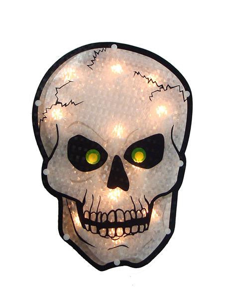 12" Lighted Holographic Skull Halloween Window Silhouette Decoration