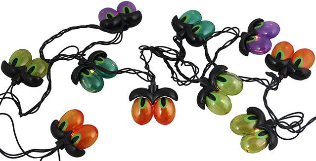 Set of 10 Multi-Color Spooky Eyeball Halloween Lights - Black Wire