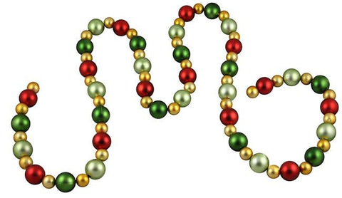 6' Shatterproof Satin Gold, Red and Green Christmas Ball Garland - Unlit