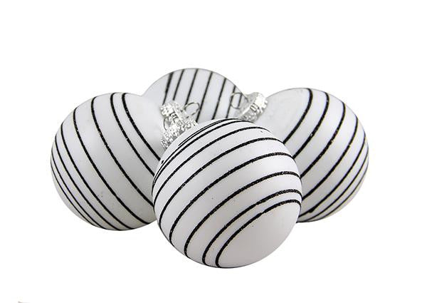 4ct White and Black Pinstripe Shatterproof Christmas Ball Ornaments 2.75" (70mm)