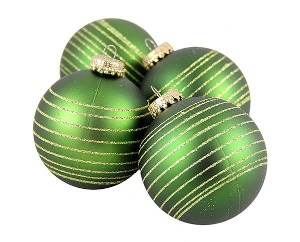 4ct Green and Gold Pinstripe Shatterproof Christmas Ball Ornaments 2.75" (70mm)