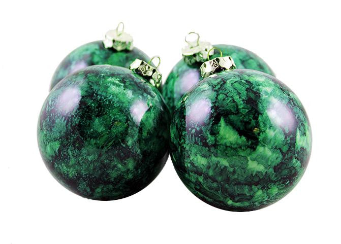 4ct Marbled Green Shatterproof Christmas Ball Ornaments 3.25" (80mm)