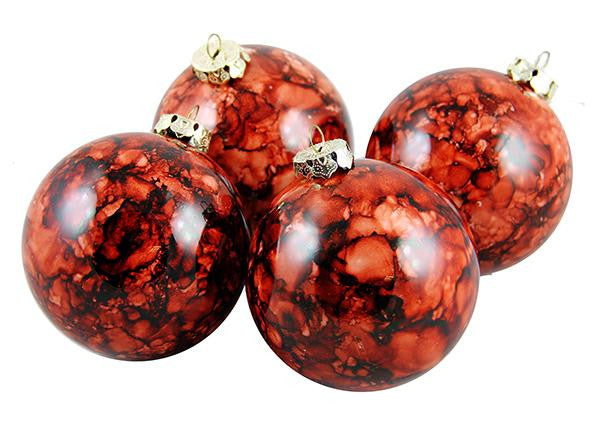 4ct Marbled Sienna Brown Shatterproof Christmas Ball Ornaments 3.25" (80mm)