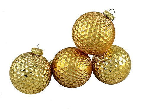 4ct Gold Prism Textured Shatterproof Christmas Ball Ornaments 2.75" (70mm)