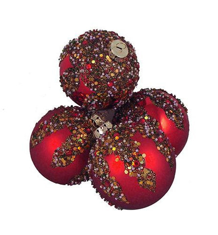 4ct Red Glitter Sequin Beaded Shatterproof Christmas Ball Ornaments 3.25" (80mm)