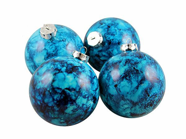 4ct Marbled Turquoise Shatterproof Christmas Ball Ornaments 3.25" (80mm)