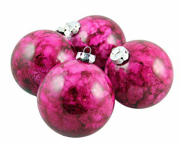 4ct Marbled Red Violet Shatterproof Christmas Ball Ornaments 3.25" (80mm)