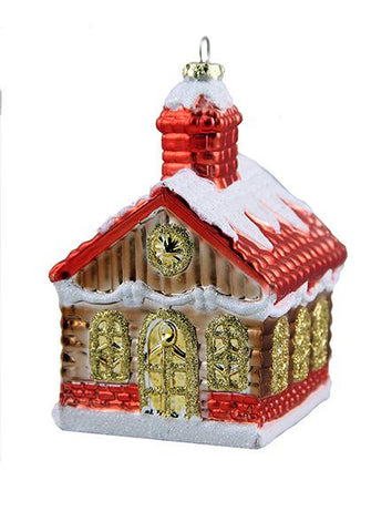 3.5" Glitter Snow-covered Log Cabin Shatterproof Christmas Ornament