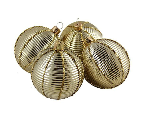 4ct Shiny Gold Ribbed Shatterproof Christmas Ball Ornaments 2.5" (60mm)