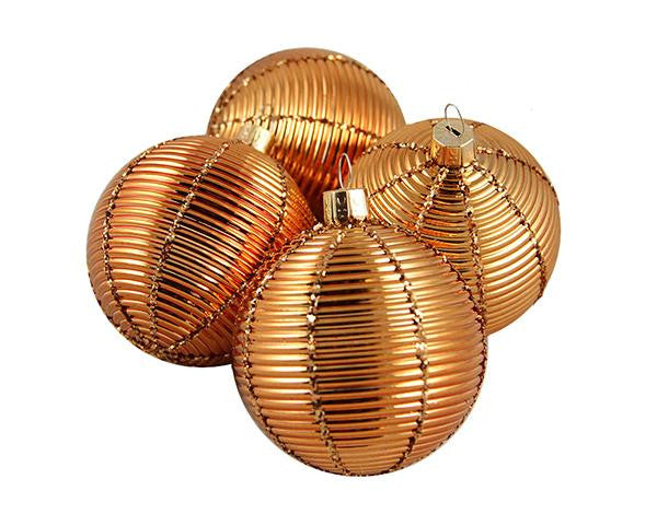 4ct Shiny Orange Ribbed Shatterproof Christmas Ball Ornaments 2.5" (60mm)