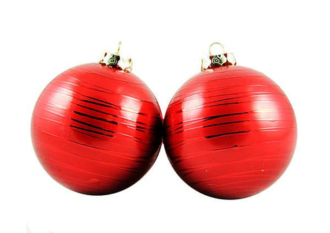 2ct Matte Red Drizzled Line Shatterproof Christmas Ball Ornaments 3.25" (80mm)