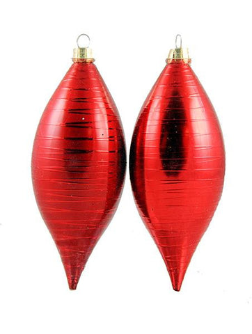 2ct Matte Red Drizzled Line Shatterproof Christmas Finial Ornaments 5"