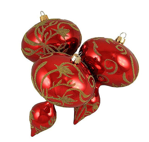 3ct Red and Gold Beaded Floral Shatterproof Christmas Finial Ornaments 5"