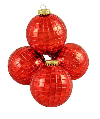 4ct Shiny Red Disco Ball Shatterproof Christmas Ball Ornaments 2.75" (70mm)