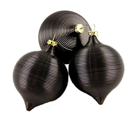 3ct Espresso Brown Ribbed Shatterproof Onion Christmas Ornaments 3" (75mm)