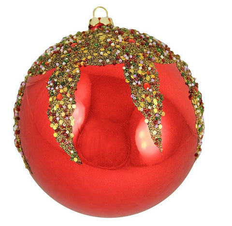 Red Glitter Sequin Beaded Shatterproof Christmas Ball Ornament 6" (150mm)