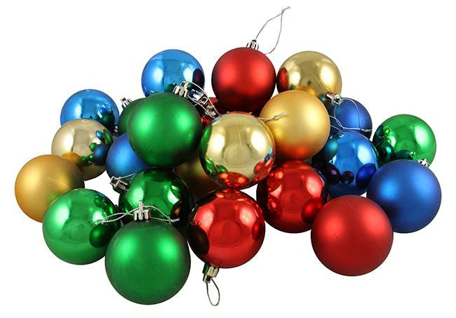 24ct Matte-Shiny Primary Color Shatterproof Christmas Ball Ornaments 2.5" (60mm)