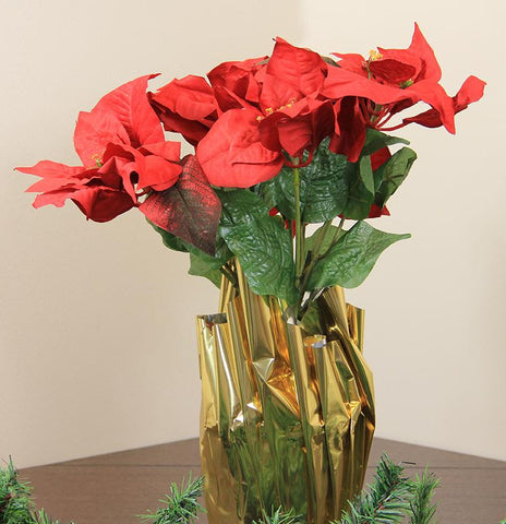 24" Red Artificial Poinsettia Potted Christmas Plant with Gold Foil Covering