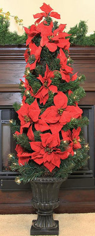 46" Pre-Lit Red Artificial Poinsettia Potted Christmas Tree - Clear Lights