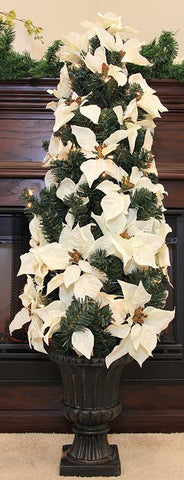 46" Pre-Lit White Artificial Poinsettia Potted Christmas Tree - Clear Lights